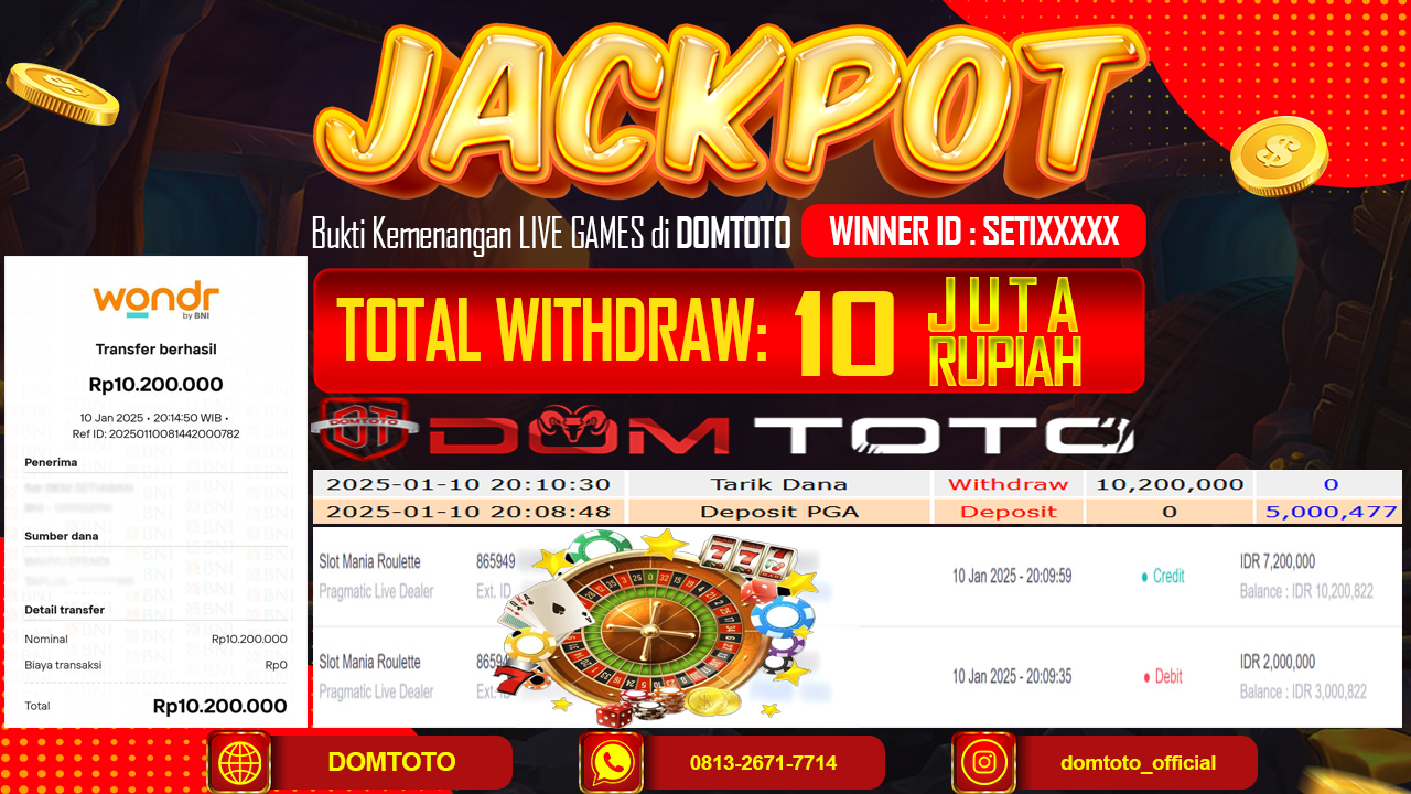 JACKPOT LIVE GAMES SLOT MANIA BACCARAT 10 JANUARI 2025